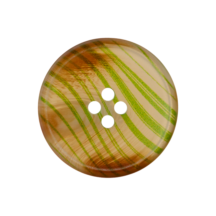 Polyester button 4-holes, Stripes, 20mm, light green