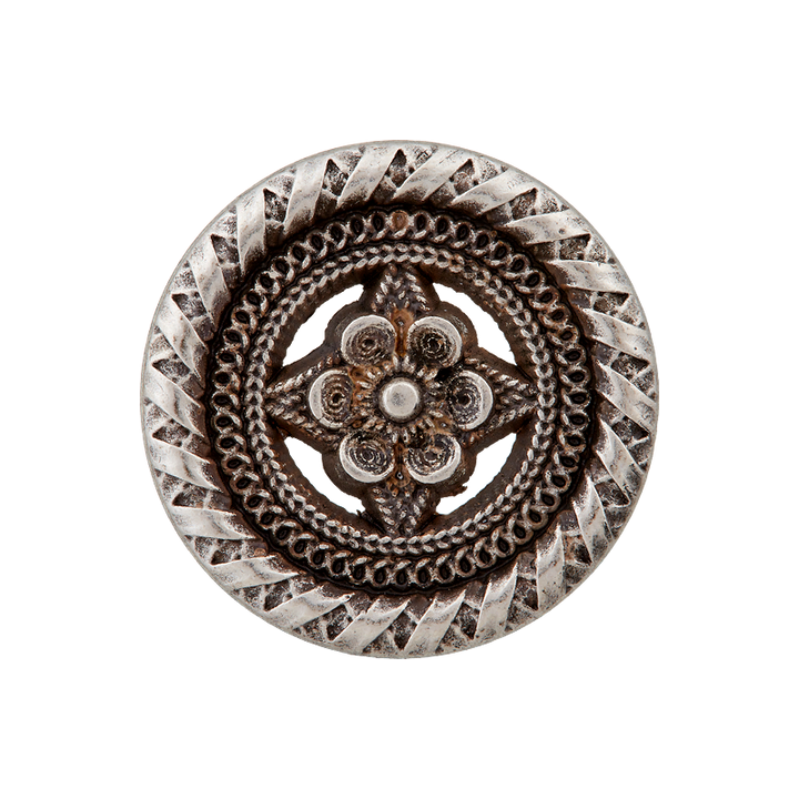 Metal button shank, Flower, 20mm, antique silver