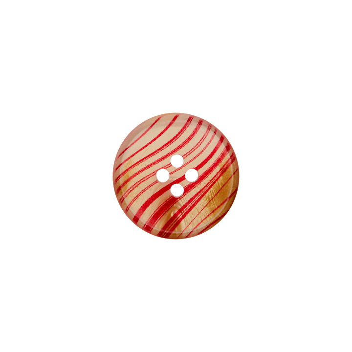 Bouton polyester 4-trous, Rayures, 15mm, rouge