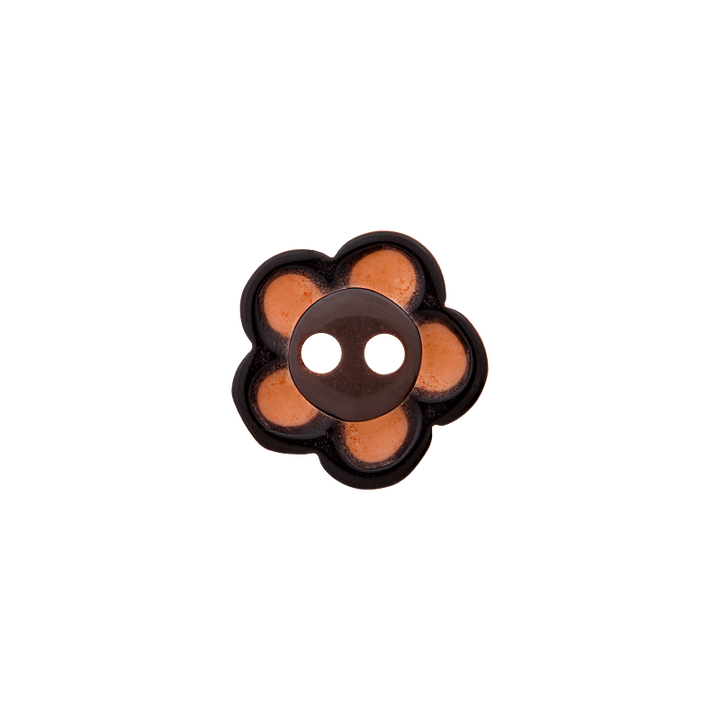 Пуговица из полиэстера, с 2 отверстиями, Цветок, 12мм, оранжевый цвет