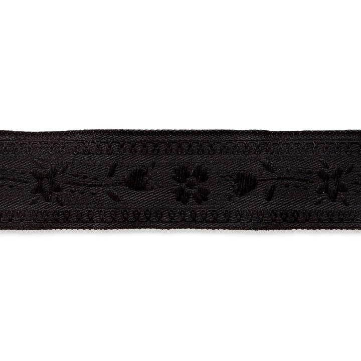 Жаккардовая тесьма «Цветы», 15мм, черный цвет