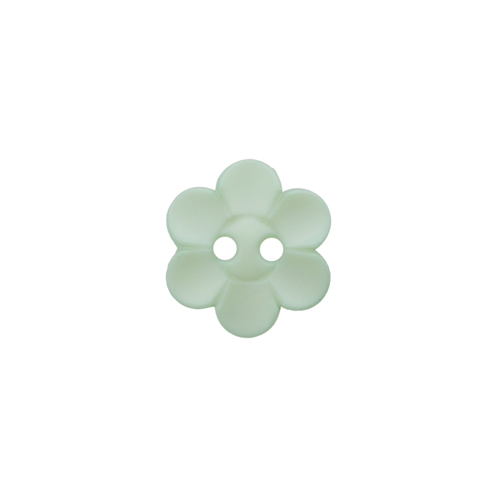 Bouton polyester 2-trous, fleur, 12mm, vert clair