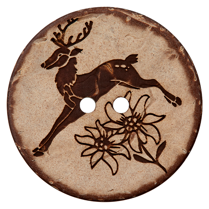 Coconut two-hole button Deer 23mm brown