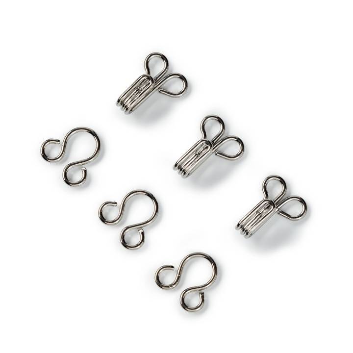 Hooks and eyes, size 2, silver-coloured, card