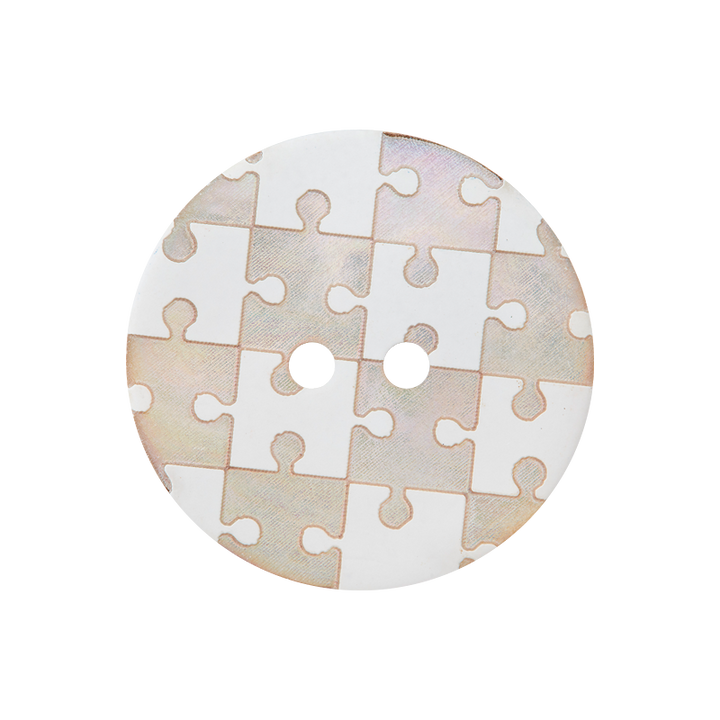 Bouton nacre 2-trous, Puzzle, 23mm, blanc
