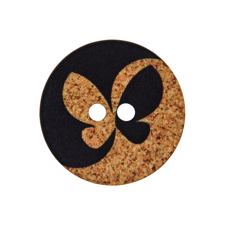 Polyester button 2-holes, Butterfly, 20mm, black