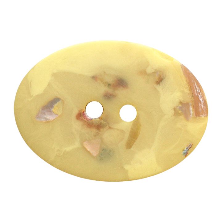 Mother of pearl/polyester button, 2-holes, recycled, 25mm, yellow