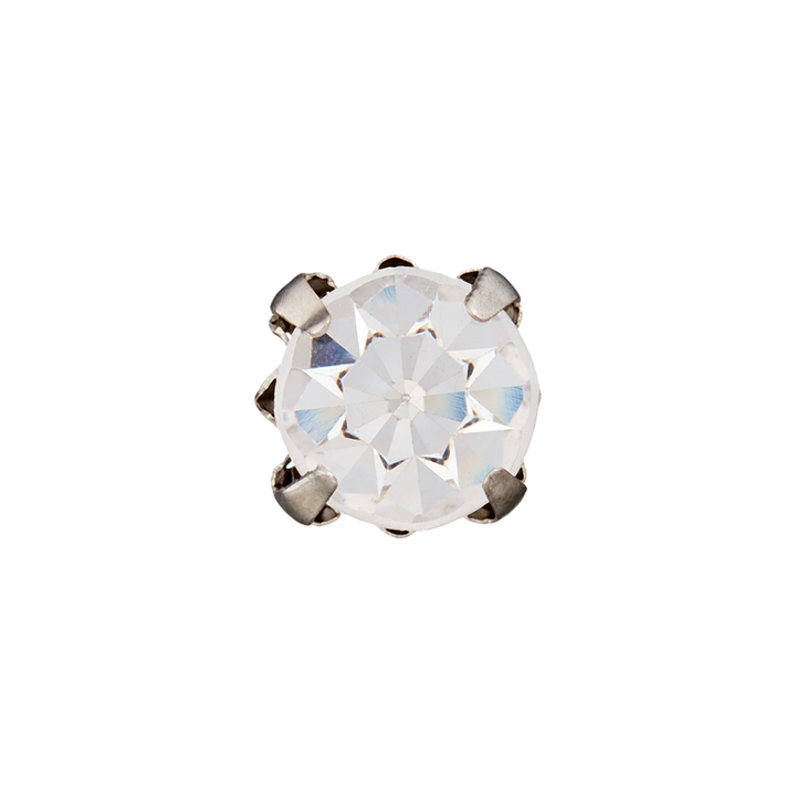 Bouton métal/strass pied 8mm argent