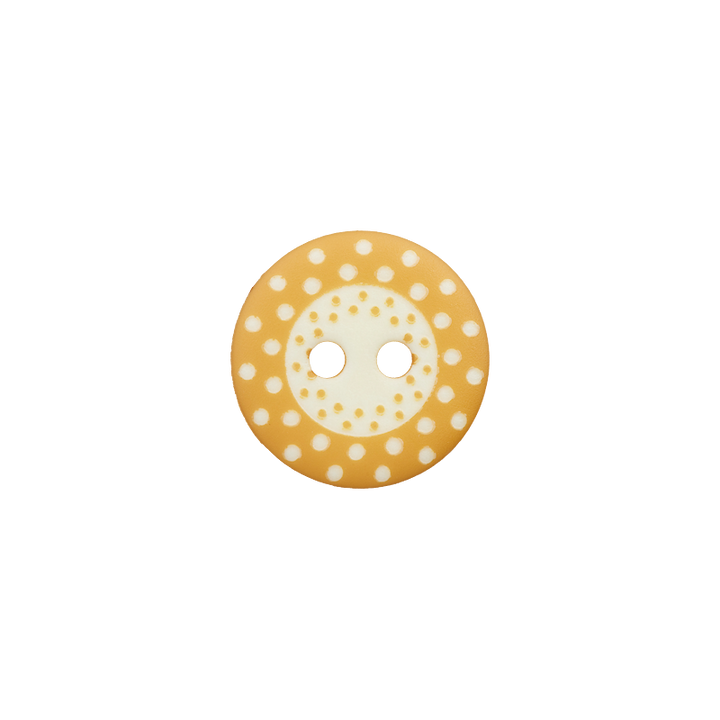 Polyester button 2-holes, Dots, 15mm, curry