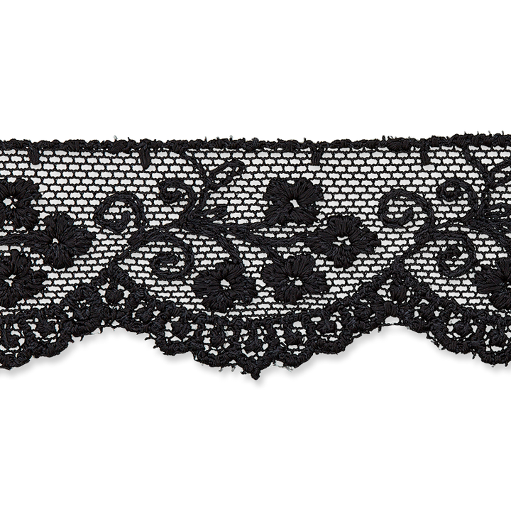 Тюль с вышивкой, 23 мм, черный цвет