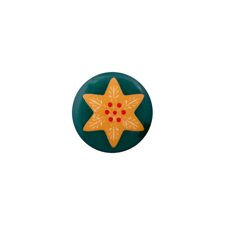 Polyester button shank, Gingerbread star, 18mm, dark green
