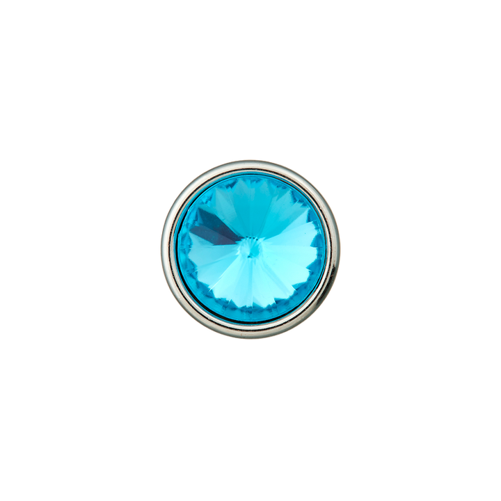 Bouton polyester métallisé pied 9mm turquoise clair