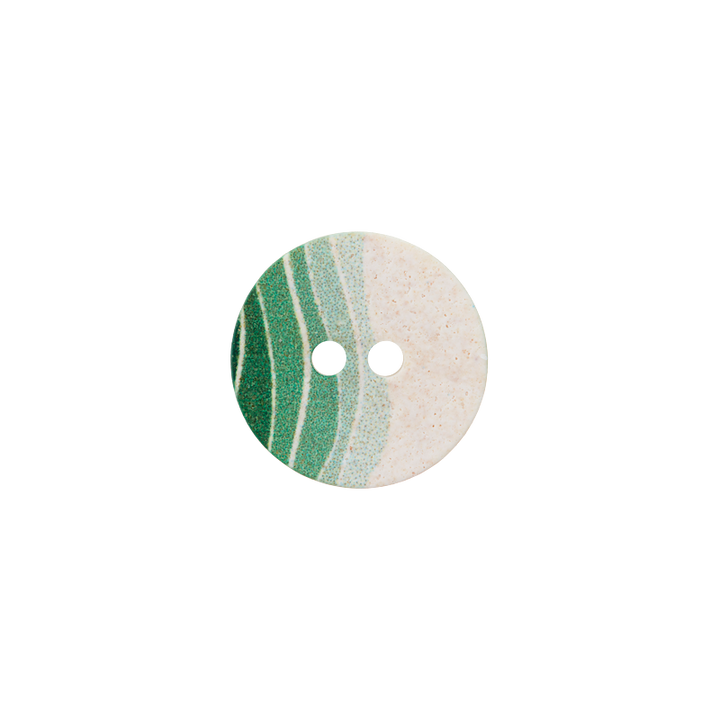 Polyester button 2-holes, Stripes, 15mm, medium green