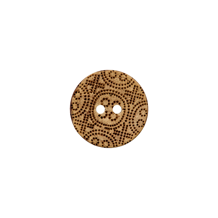 Kokosknopf 2-Loch, Ornament Muster, 18mm, hellbraun