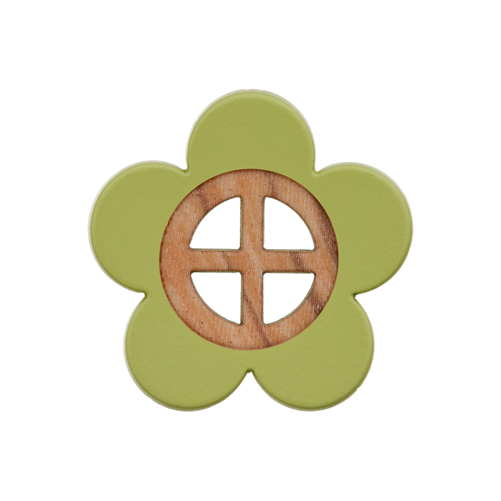 Polyester button 4-holes, Flower, 20mm, medium green