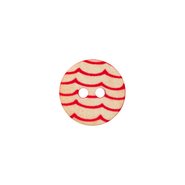 Polyester button 2-holes, Waves, 12mm, red