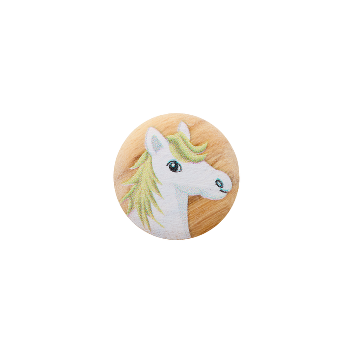 Wood button 2-holes, Horse, 15mm, white