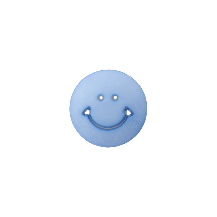 Bouton polyester pied, Smiley, 12mm, bleu clair