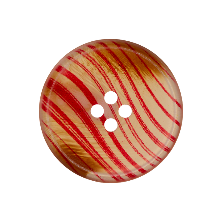 Polyester button 4-holes, Stripes, 20mm, red