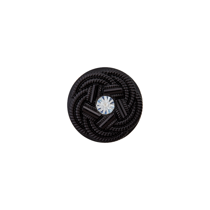 Polyester/Strassknopf Öse, 12mm, schwarz