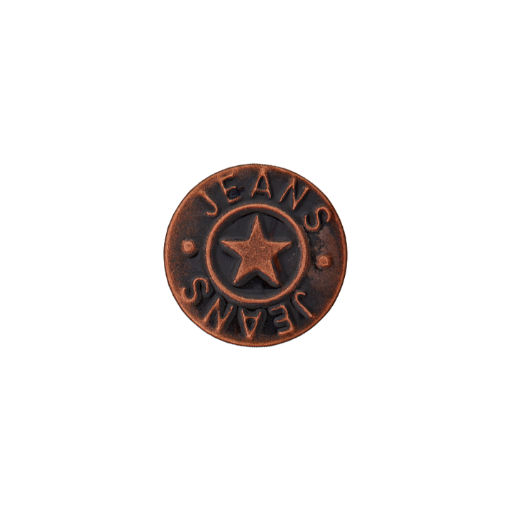 Джинсовая пуговица «Звезда», патентованная, 18 мм, цвет состаренной меди