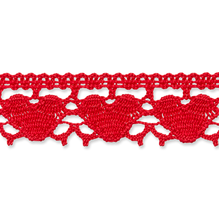 Klöppelspitze mit Herzen, 18mm, rot