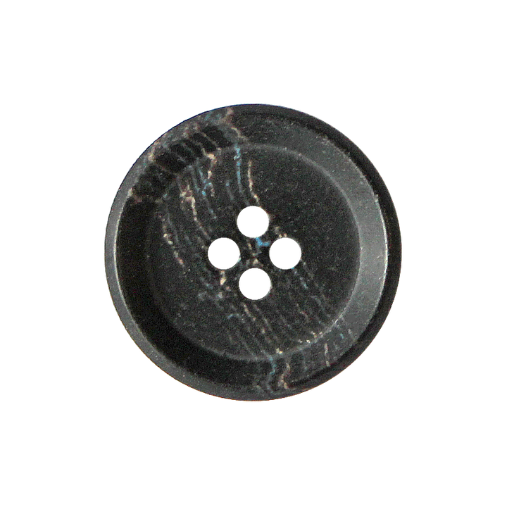 Bouton corne/polyester, 4-trous, recyclé, 23mm, noir