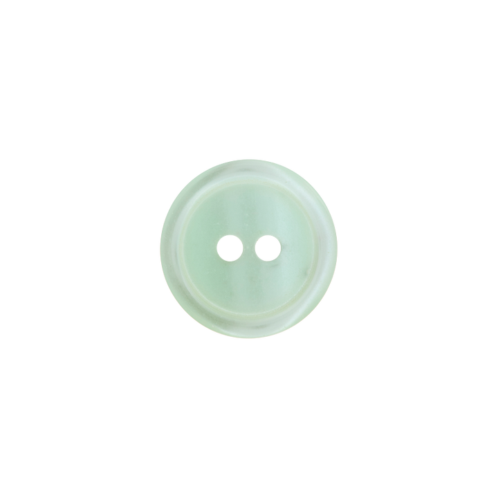 Bouton polyester 2-trous, 14mm, vert turquoise