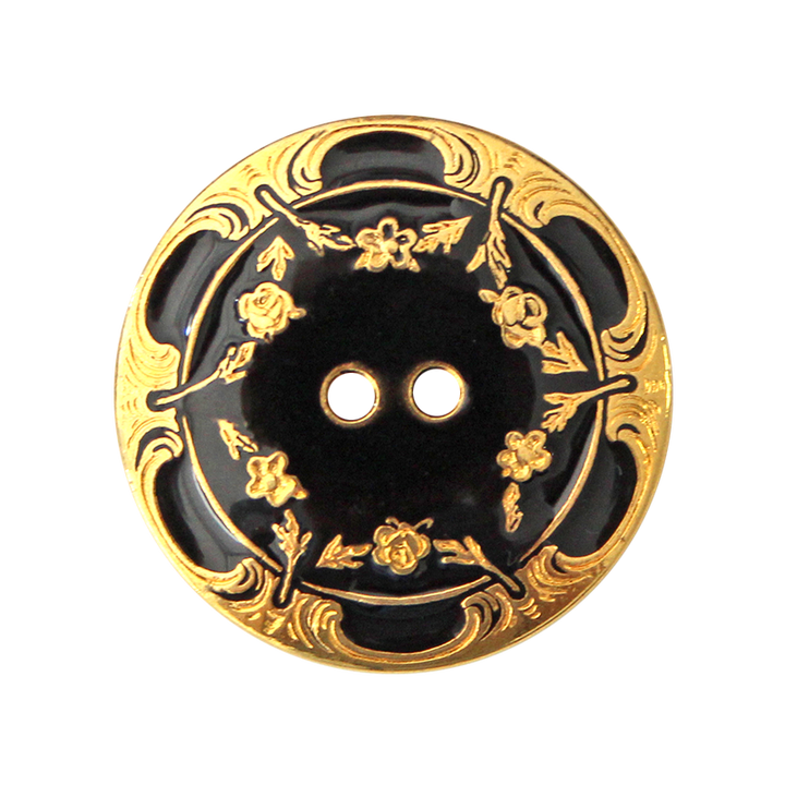 Metal/Polyester button 2-holes, 25mm, antique gold, black