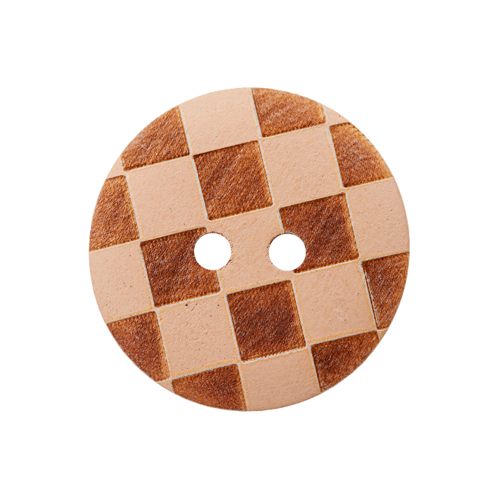 Wood button 2-holes, Checks, 20mm, beige