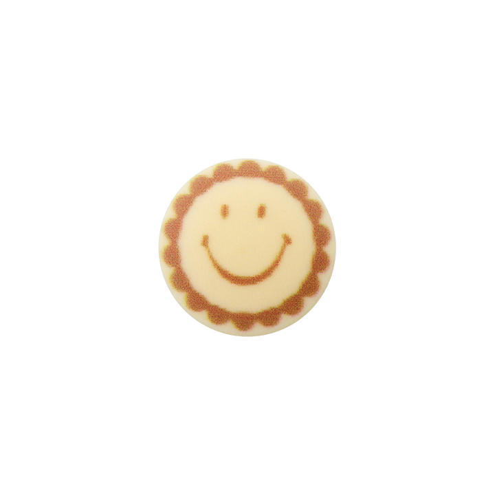 Bouton polyester pied, Smiley, 15mm, créme