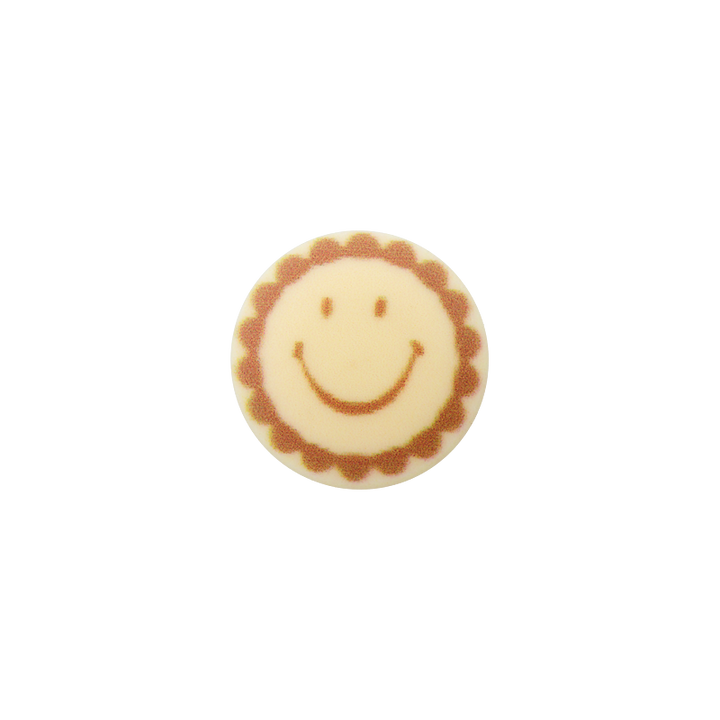 Polyesterknopf Öse, Smiley, 15mm, creme