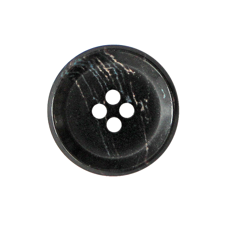 Horn/Polyesterknopf, 4-Loch, recycelt, 25mm, schwarz
