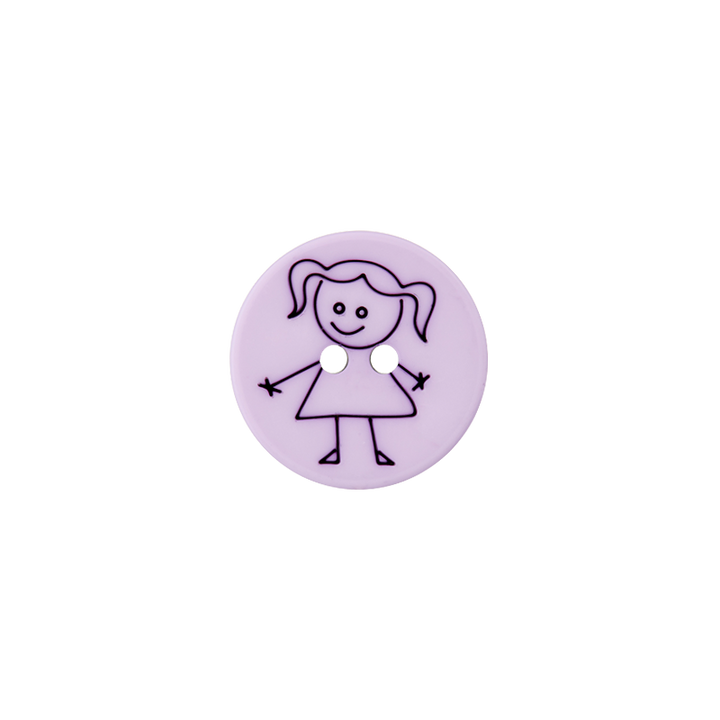 Пуговица «Девочка», из полиэстера, с 2 отверстиями, 15 мм, сиреневый цвет