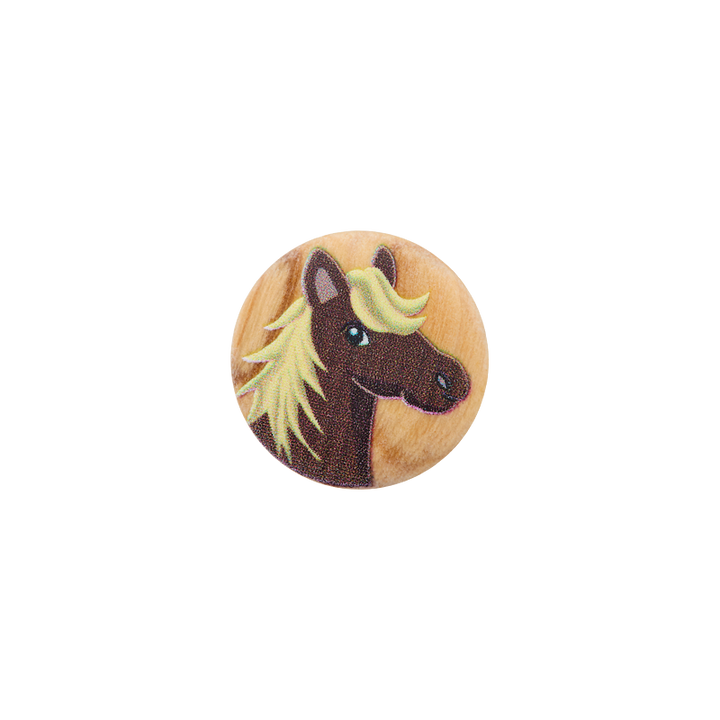Wood button 2-holes, Horse, 15mm, dark brown