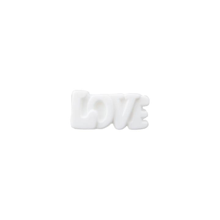 Bouton polyester pied, Love, 15mm, blanc