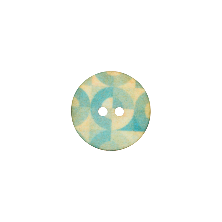 Bouton polyester 2-trous, Cercle, 18mm, turquoise foncé