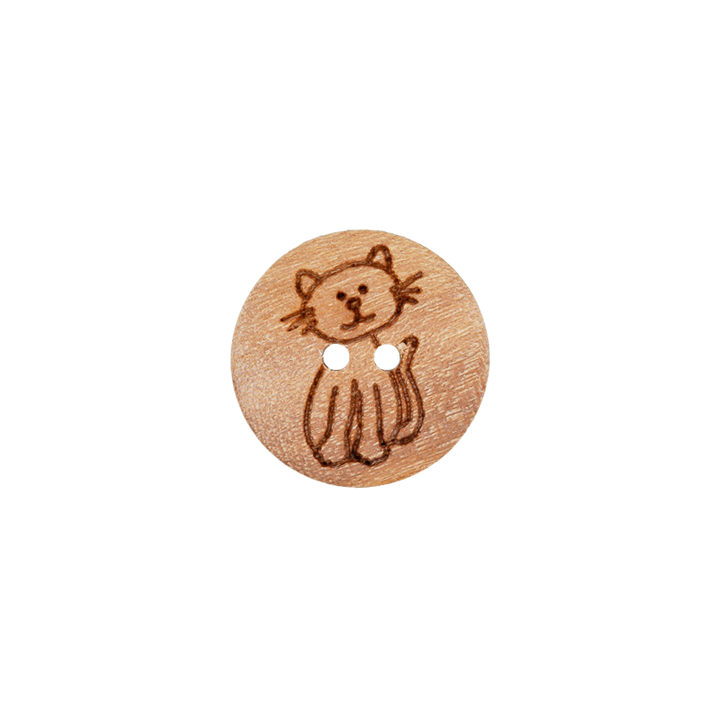 Wood two-hole button Cat 15mm brown