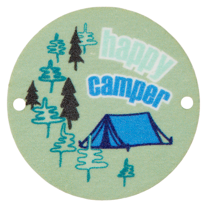 Zierteil happy camper, 30mm, hellgrün