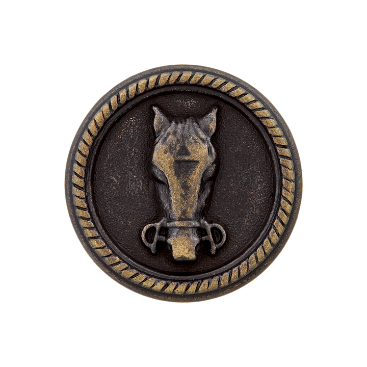 Metallknopf Öse, Pferd, 23mm, altmessing