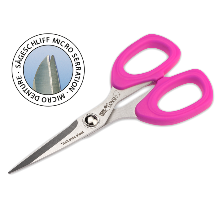 Sewing scissors with micro serration, Prym Love, 13.5cm/5¼'', pink