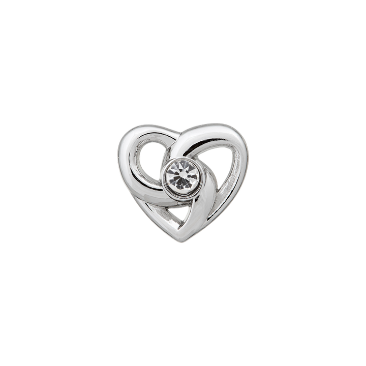Metal/rhinestone button shank, Heart, 11mm, silver