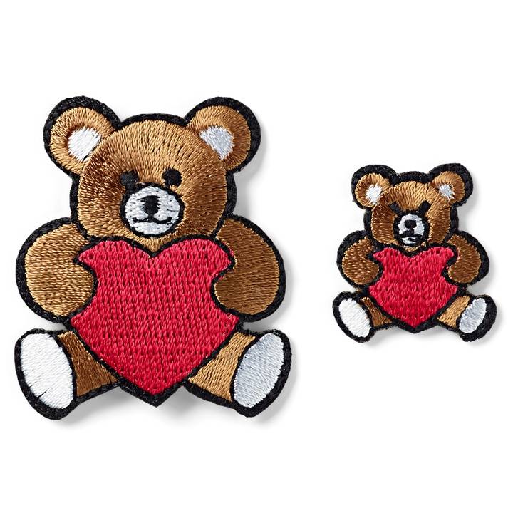 Applique Teddy, with heart, small and large