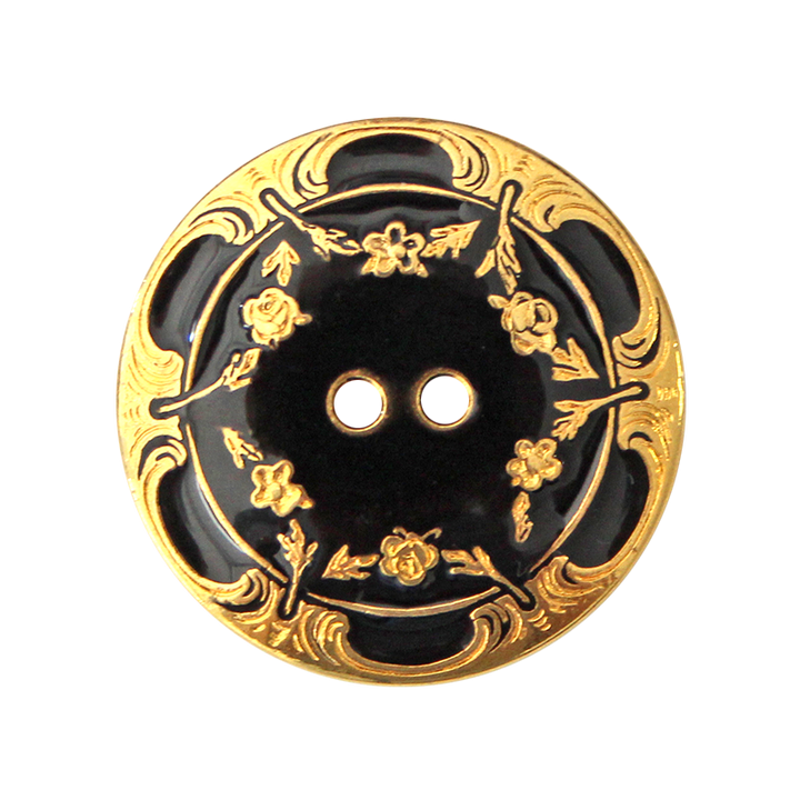 Metal/Polyester button 2-holes, 30mm, antique gold, black