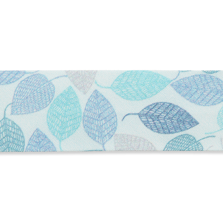 Косая бейка «Листья», 20 мм, синий цвет