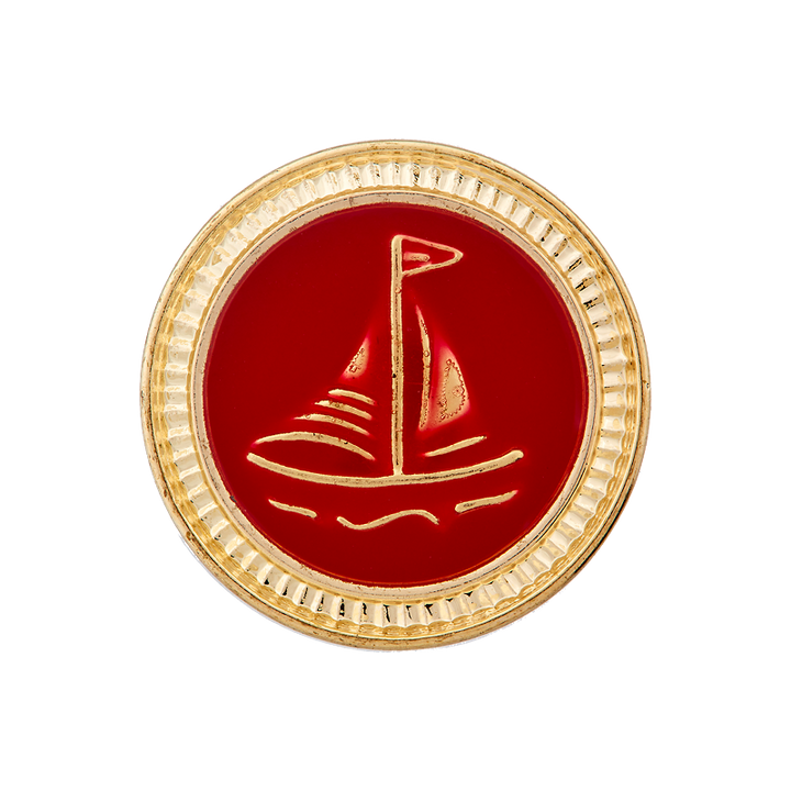 Polyester button shank, metallisiert, Sailing boat, 22mm, red