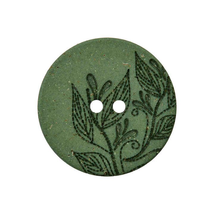 Пуговица из пеньки/полиэстера, с 2 отверстиями, переработанная из вторсырья, 28 мм, зеленый, темный цвет