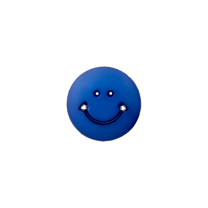 Polyesterknopf Öse, Smiley, 12mm, blau