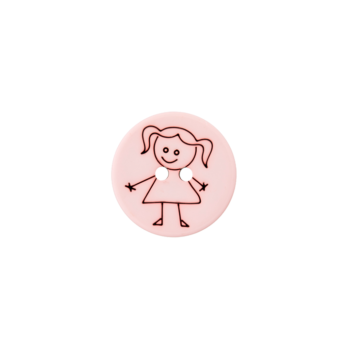 Пуговица «Девочка», из полиэстера, с 2 отверстиями, 15 мм, розовый цвет