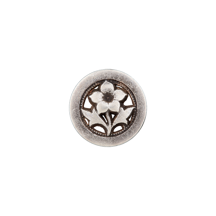 Bouton métal pied, Gentiane, 15mm, argent vieilli